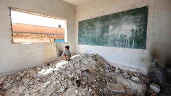 27 Einzelunterricht in einer zerstrten Schule in Idlib