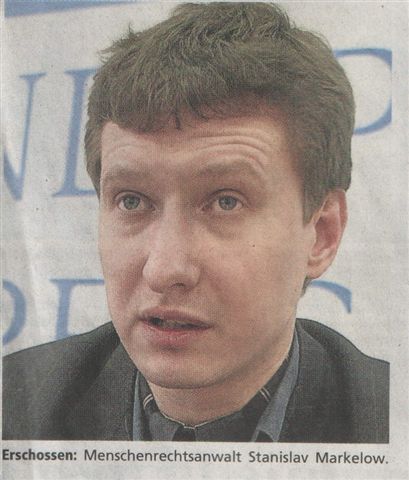 Bild des erschossenen Menschenrechtsanwalts Sanislav Markelow